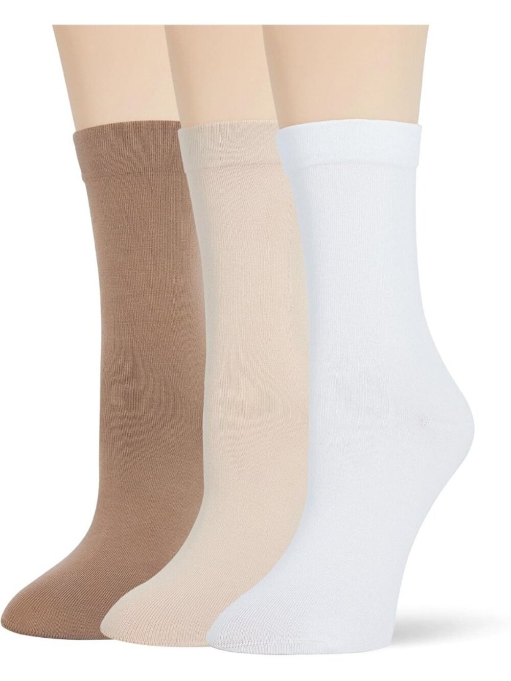 🧦Women's Cream White 3 Pairs Thin Ladies Soft Cotton High Calf Crew Socks